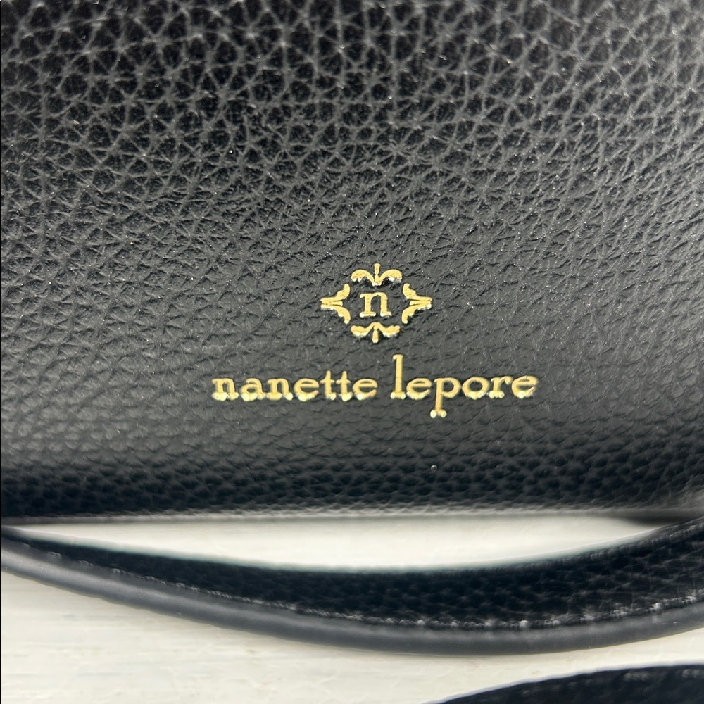 Nanette Lepore Crossbody 3 Compartment Purse Vegan Pebbled Black Leather Bag - Picture 2 of 16